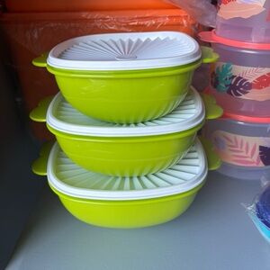 Tupperware Green and White Food Storage Containers